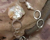 Chunky Beauty Baroque Pearl Forged Sterling Bracelet