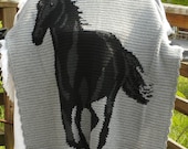 Horse Afghan in Soft Heather Grey, Black and Charcoal Heather Caron Simply Soft Yarn