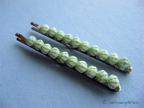Gingham - Beaded Bobby Pins (Large-Size)