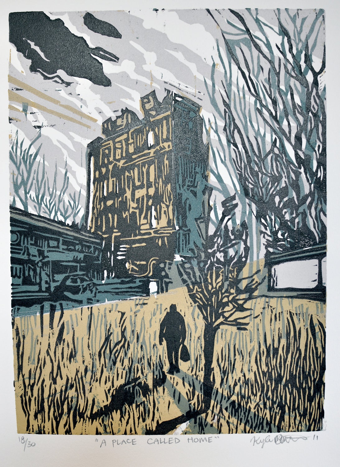 woodblock print "A Place Called Home"