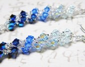 Water Blue Swarovski Crystal Earrings Light Azore, Light Sapphire 2X AB, Dark Indigo 2X AB, Sterling Silver - "Shades of Water"