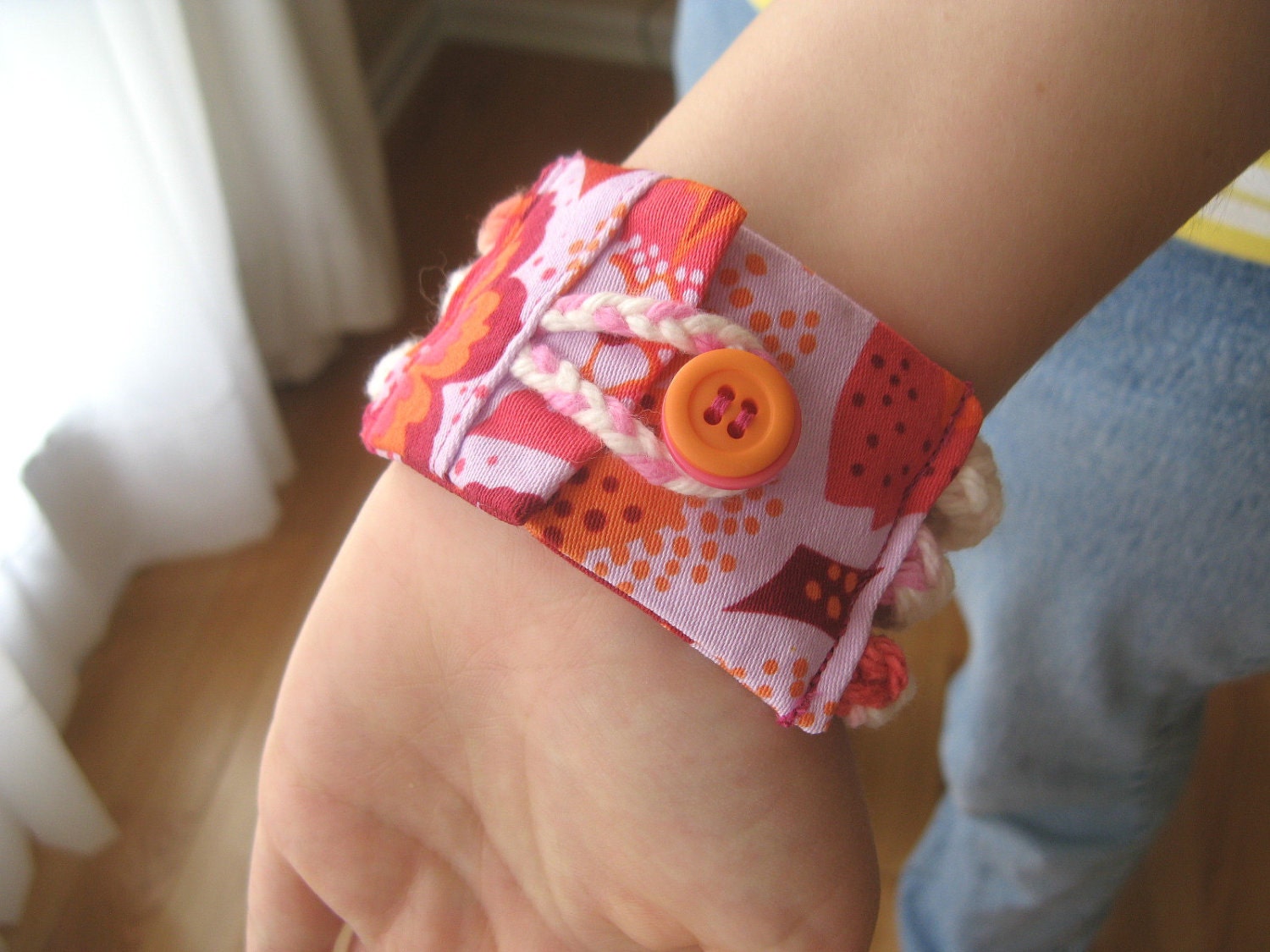 Cuff Bracelet Fabric Yarn Hand Knit Unique Funky