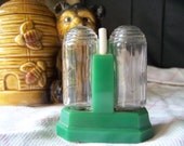 Bakelite Glass Salt and Pepper Shakers Imperial Metal 1930's, SALE