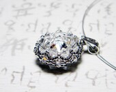 Swarovski Crystal Rivoli Pendant Silver Shade 14k White Gold Delica Beadweaving Sterling Silver - "The Rock"