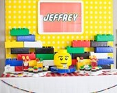 MODERN Building Brick Inspired Birthday Party - Customized - Printable Coordinating Design Accessories Collection