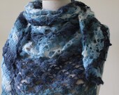 Crochet Shawl Blue Colors Ivory Triangle Shawl Very Soft and Chic Stole Scarf READY TO SHIPPING