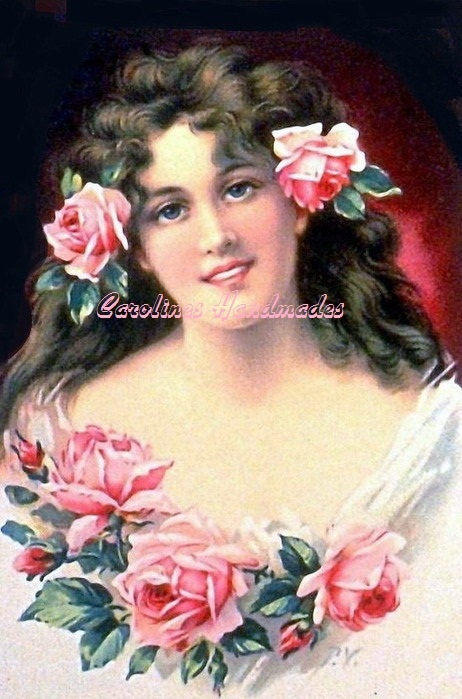 Asti Lady Roses Reproduction Cotton Fabric Art Print 2X3" Applique