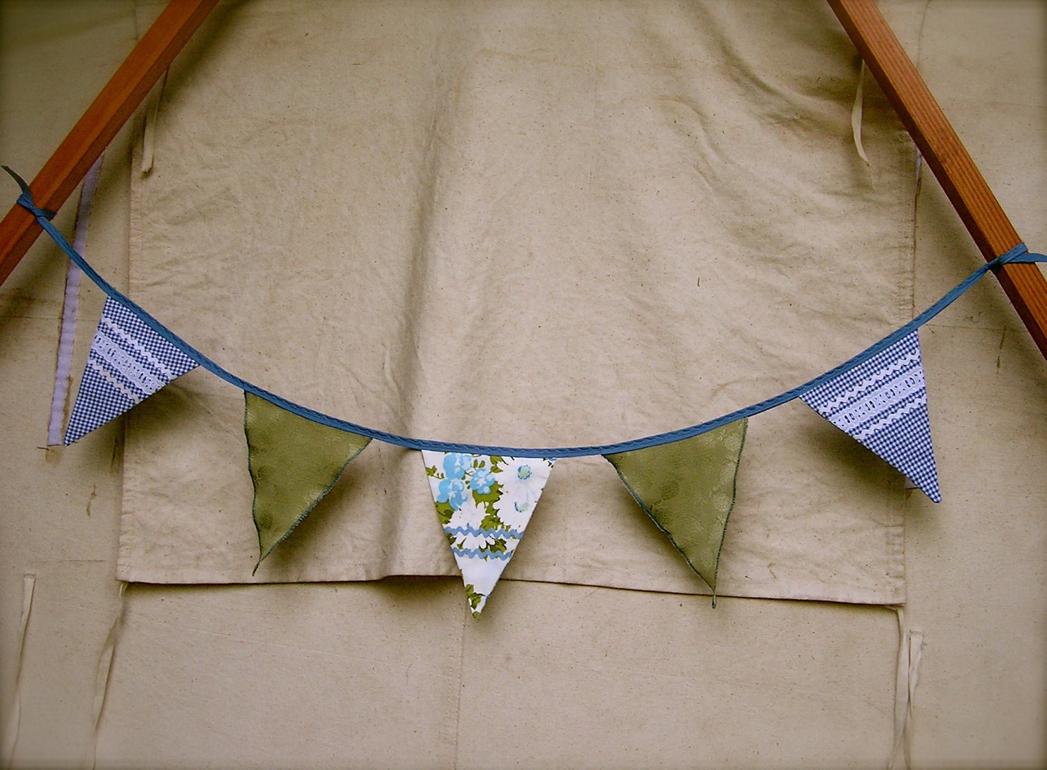 Bunting Garland - Green and Blue Vintage Floral