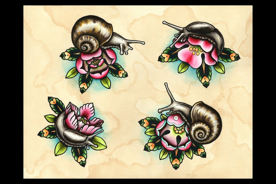 Slugs & Snails Tattoo Flash