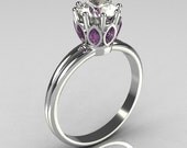 Classic 10K White Gold Marquise Lilac Amethyst 1.0 CT Round Zirconia Solitaire Ring R90-10KWGCZLA