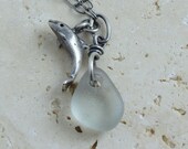Sterling Silver Anklet - Sea Glass Jewelry - Light Seafoam Dolphin Charm