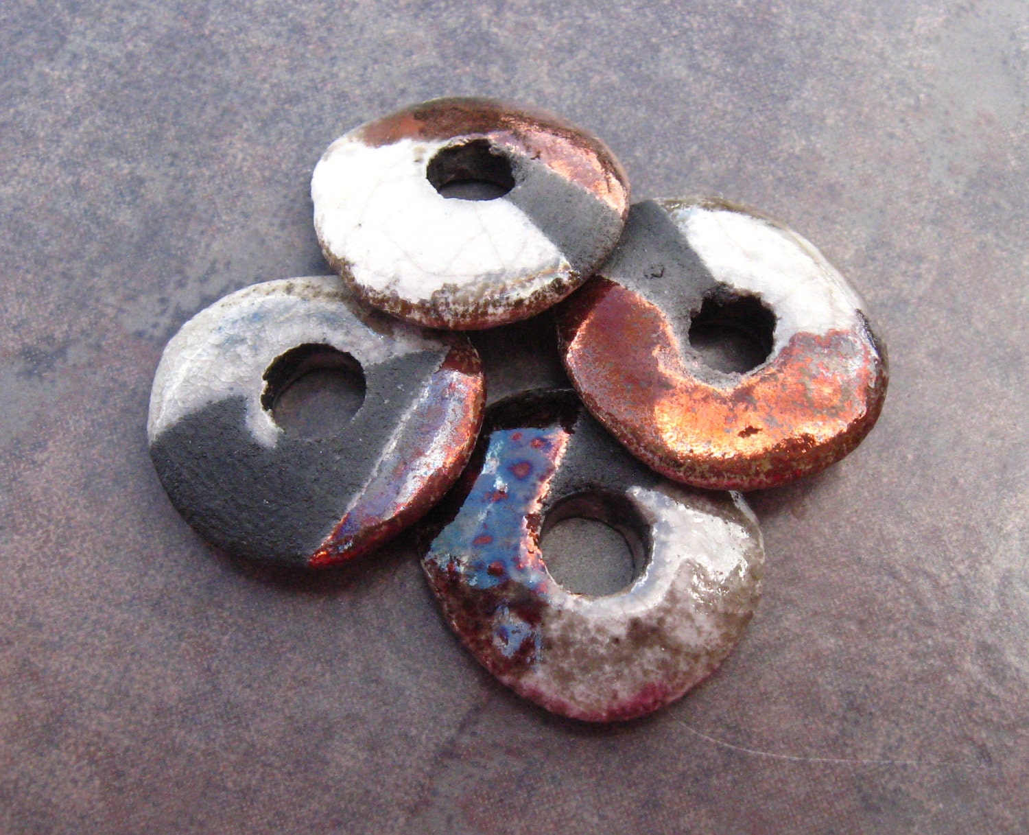 Mykonos Greek Ceramic 20mm Plus Raku Disk Beads -  Harlequin