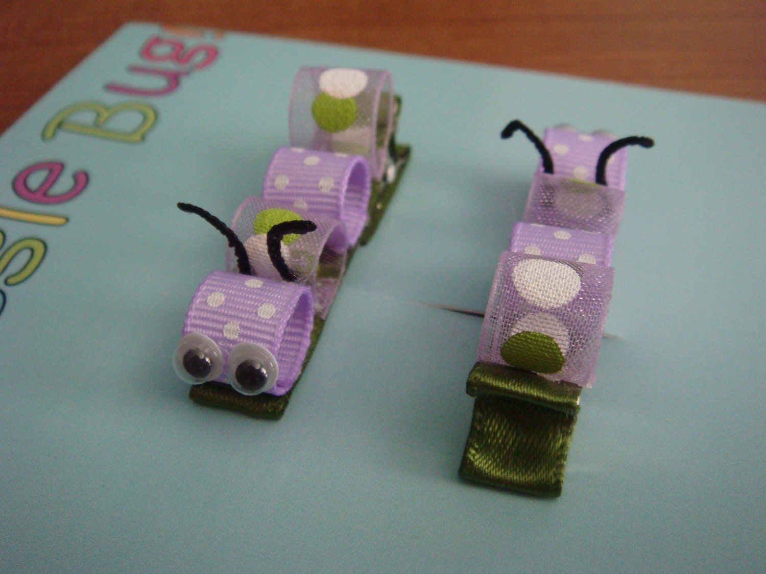 Pretty Purple or Pink Caterpillar Alligator Clips (1 pair-your choice of colour)