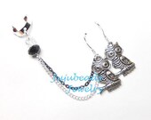 Midnight Owl - Sterling Silver Hooks and Swarovski Owls Ear Cuff