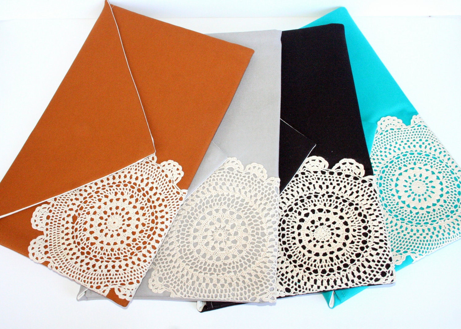 Doily Clutch purse. Envelope style, in light Grey.