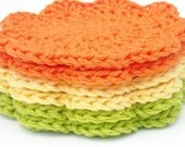 Crochet Coaster Set Handmade Citrus Collection Lemon, Lime, Orange Scalloped Edge Set of 6 Handmade Absorbant Durable