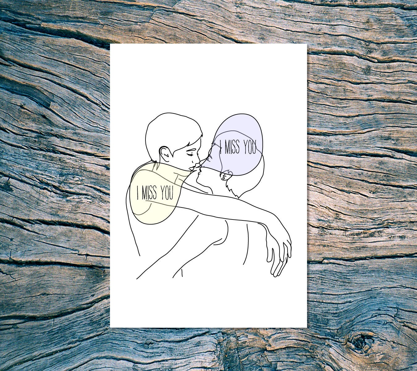 I MISS YOU (girls kissing) folded note card with envelope