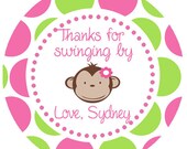 Girl Mod Monkey Custom 1st Birthday Party 2nd Birthday Party Baby Shower Party Printable Favor Stickers
