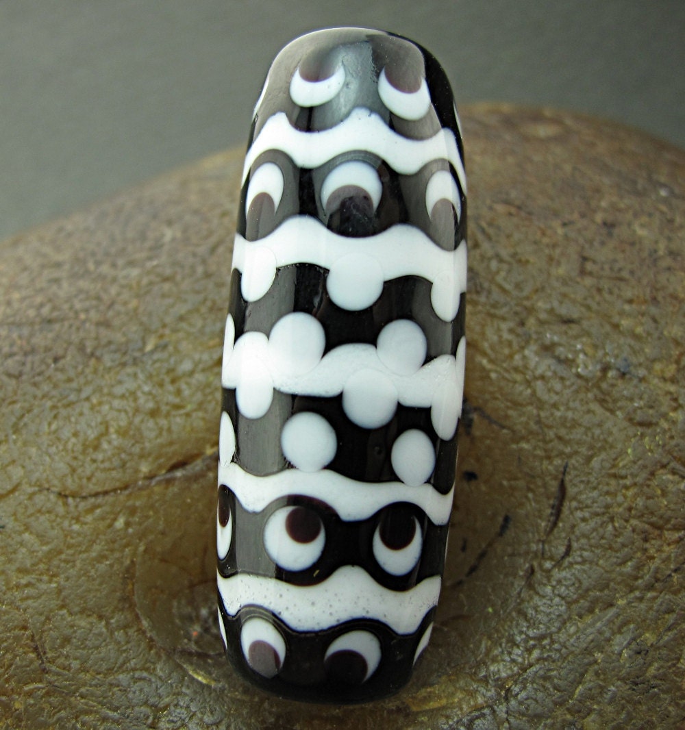 Lampwork Focal Art Bead -Black & White Masked Dots II- Handmade by Jason Powers SRA LE Powers Art Glass