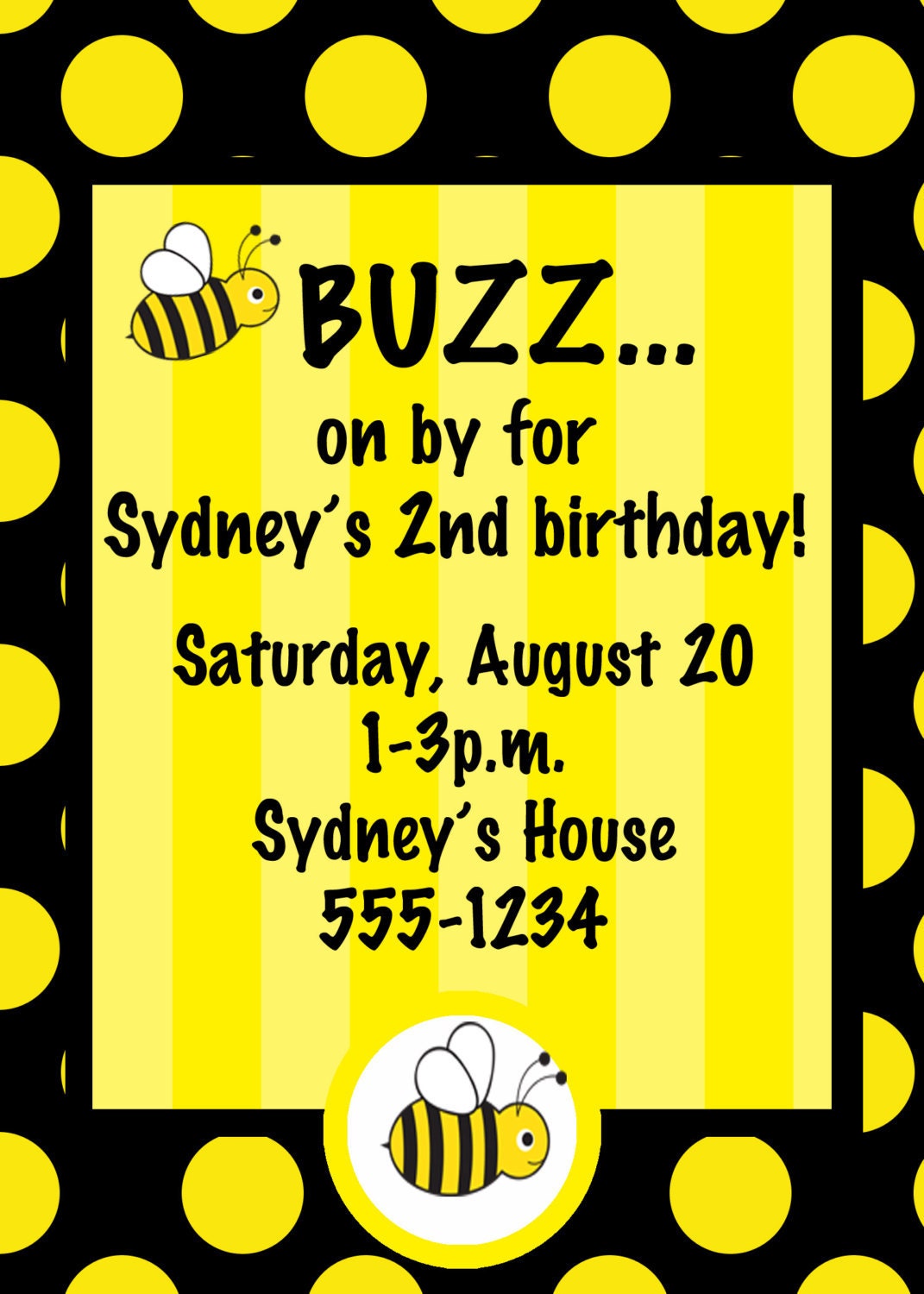 Bumble Bee Custom Birthday Party Baby Shower Invitation