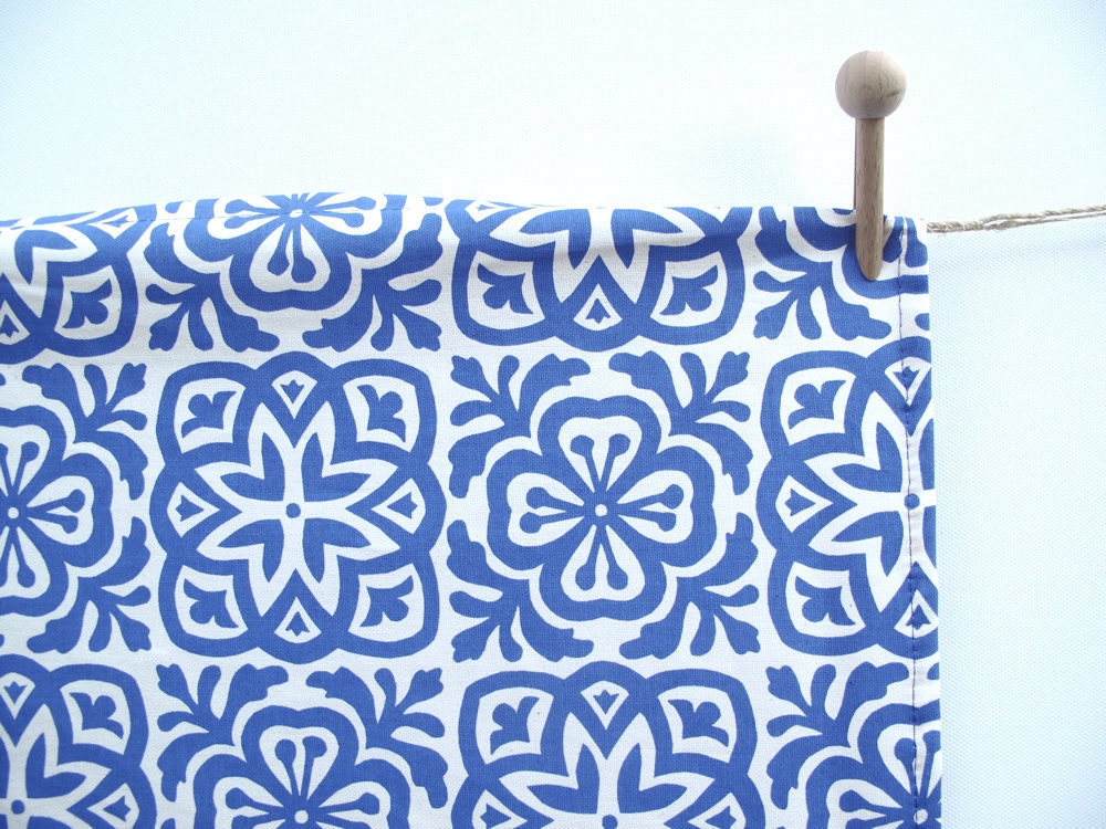 Moroccan Tile Tea Towel Royal Blue on Organic Cotton