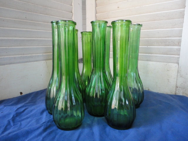 Green vases collection of 8 for wedding or banquet