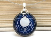 blue and white damask on repurposed nickel