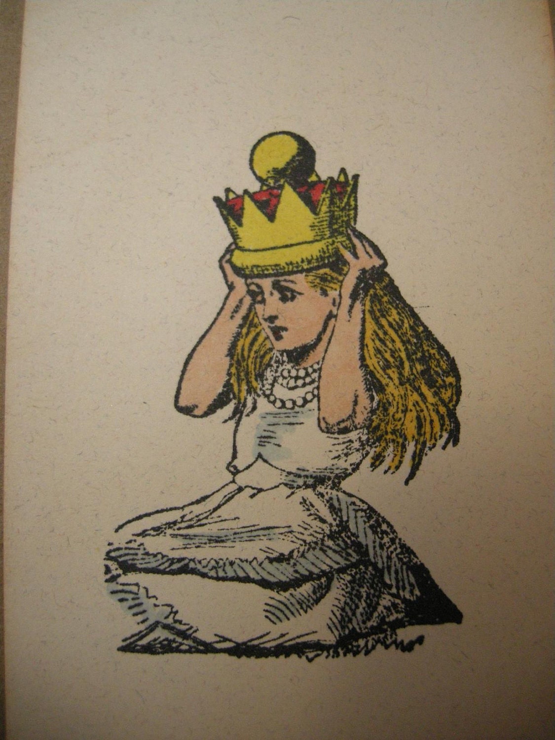 Alice in Wonderland Bookmark - Queen Alice with Quote and Date Seal - yellow crown, through the looking glass