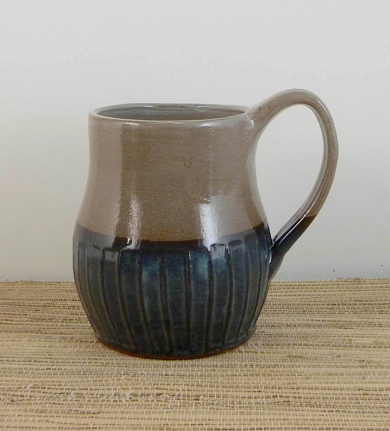 Large faceted coffee cup navy blue and grey