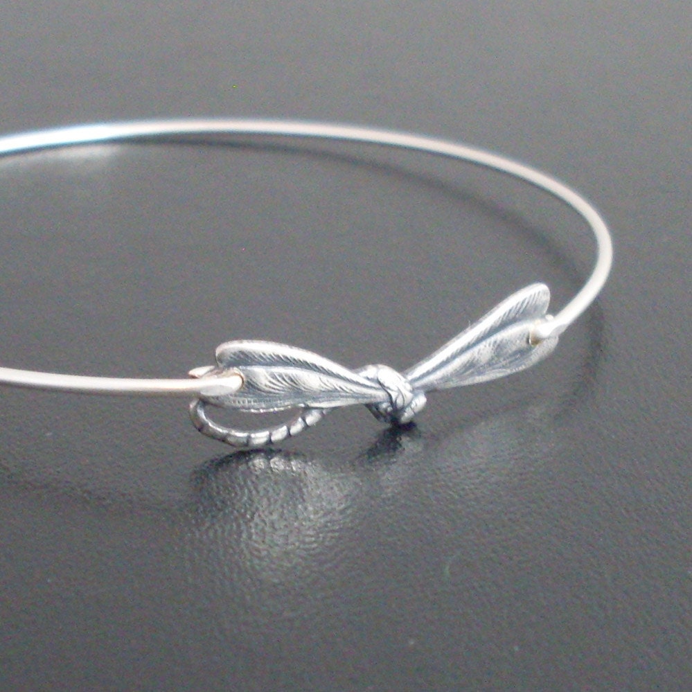 Little Dragonfly Bracelet, Dragonfly Jewelry - Cute Dragonfly Bangle Bracelet - Silver, Dragon Fly Charm Bracelet, Nature Jewelry Theme