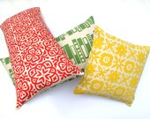 Moroccan Tile Slim Pillow in Red with Feather Pad