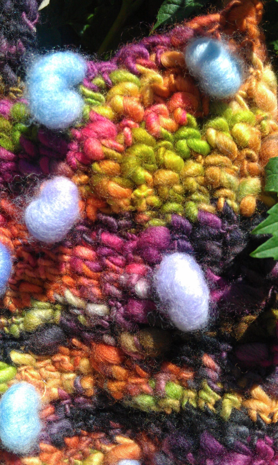 Bag clutch handbag purple tufts crochet handspun wool yarn rainbow colors ooak Ready To Ship