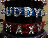 Personalized Blingy Dog Cat Pet Metallic-look Rhinestone Leather Collar available in All Sizes