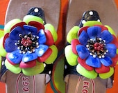 Hand painted leather Klog Sandal with flower sizes 6 7 8 9 10