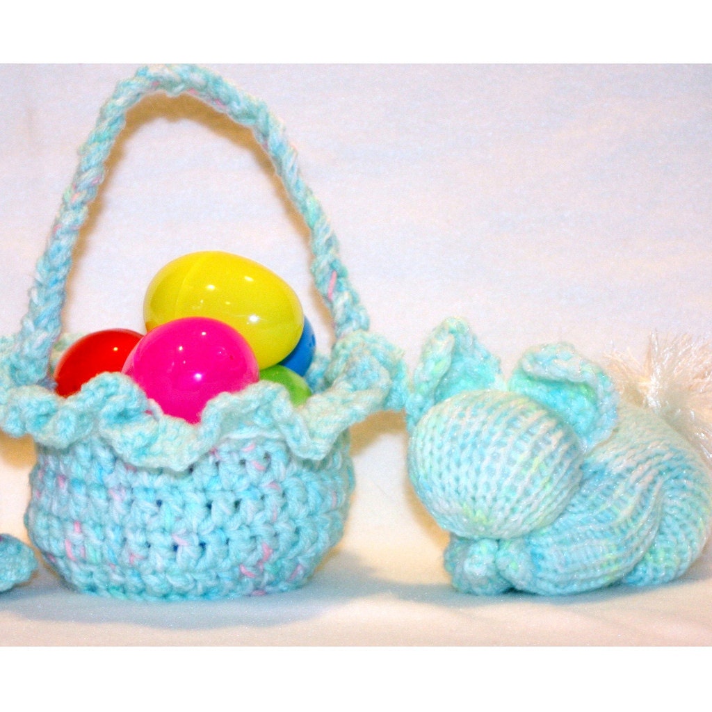Easter Basket, Hand Crocheted,  Includes a Baby Bunny and 2 Egg Cozies, Perfect for Spring Decoration, Ready to Ship