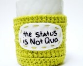 Coffee Mug Cozy Tea Cup Status Not Quo chartreuse lime yellow green crochet