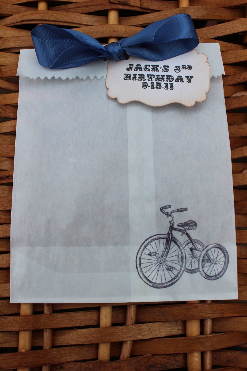 10  Tricycle Glassine Favor Bags & Tags