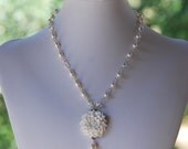 Made to Order - Bride's White Flower and White Swarovski Pearl Beaded Necklace