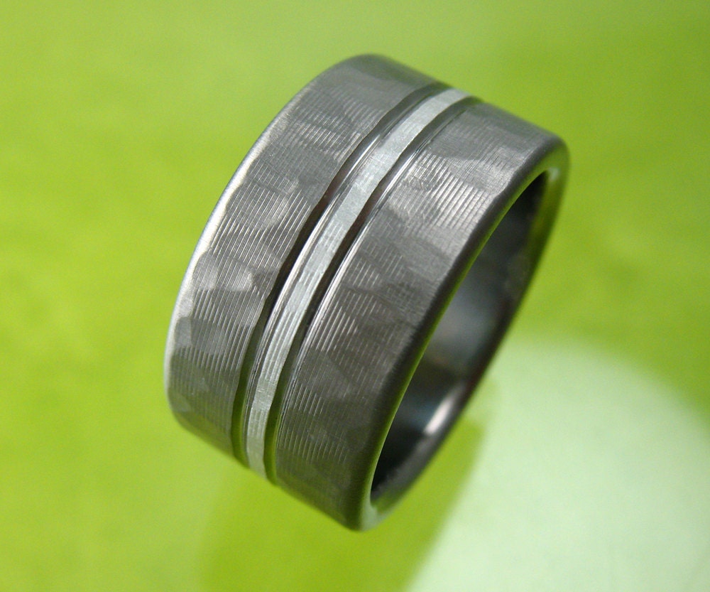 Titanium Wedding Band Hammered Silver Ring