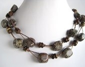 Snowflake Jasper Necklace Brown Handknotted