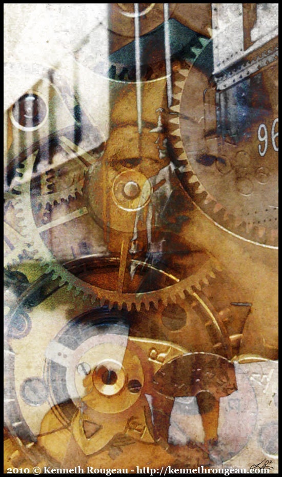 Train Conversations - 11x14 Romantic Steampunk Fine Art Digital Collage Print