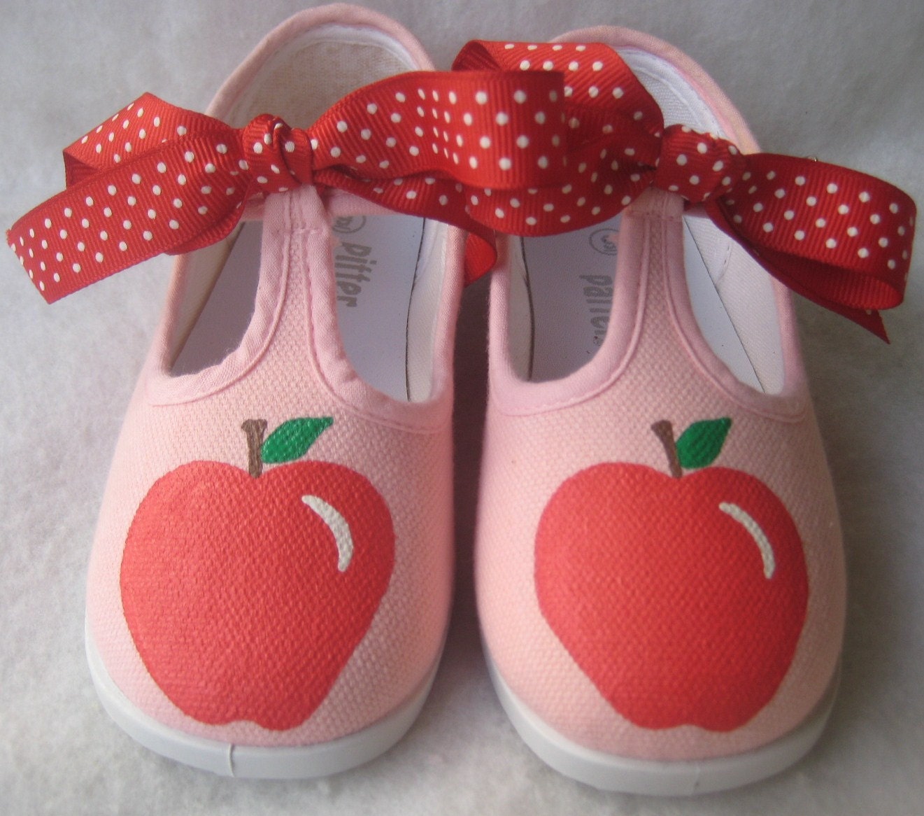 Apple Shoes Girls Pink T-Strap Back to School Painted