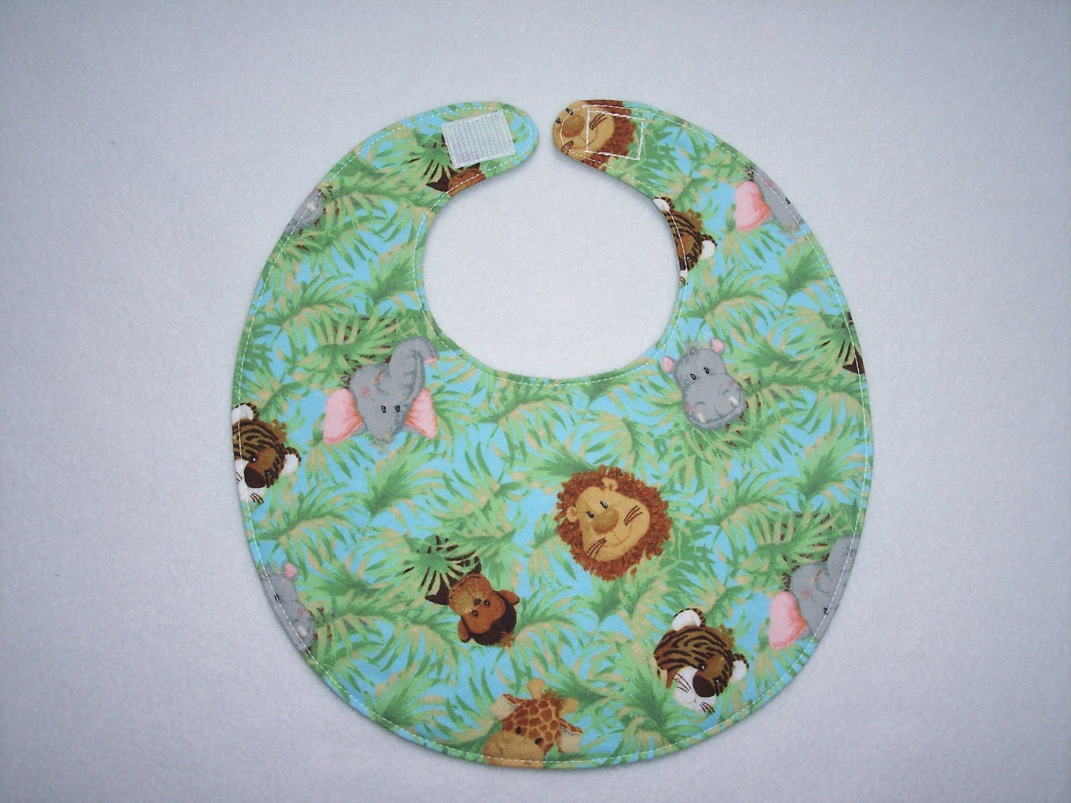 Baby Bib, four soft layers, reversible, baby jungle animals
