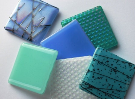 Fused Glass Coasters 6 - Jaded Periwinkle