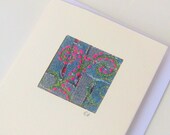 Card woven recycled blue jeans red embroidered