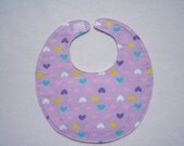 Baby Bibs, four soft layers, reversible, lavender with little hearts