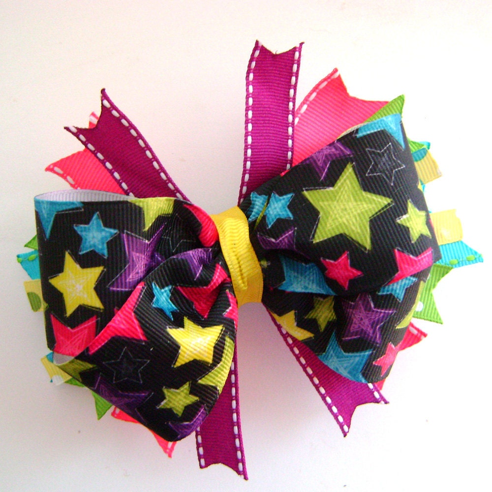 Rainbow Star  Boutique Bow with Spikes
