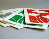 Blank Notecards Set - Ginkgo Leaves - 5 x 7 inches - Red, Silver, Green and Gold