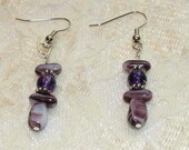 Purples and White Glass Silver Pierced Dangle Earrings