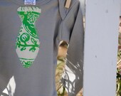 Organic Vintage Boys Bodysuit / Onesie Size 3-6 mo - "Grey Branch Tie"